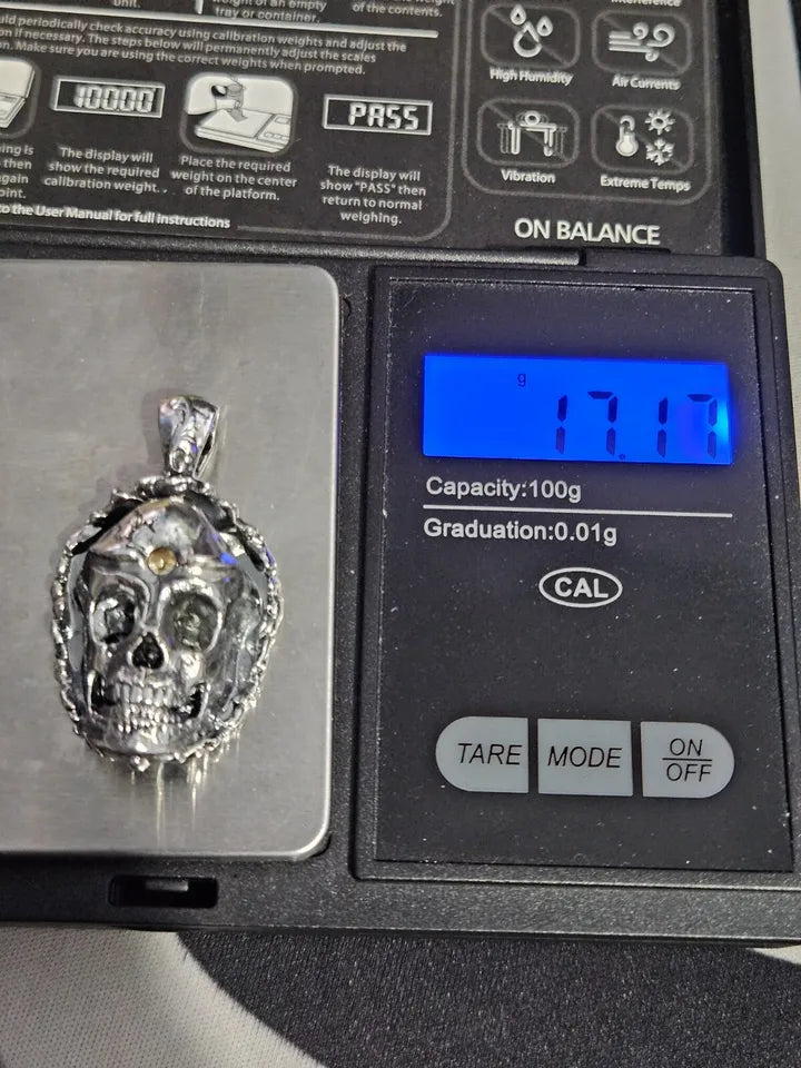 "Shot in the head" Sterling Silver 925 Skull Pendant. New.