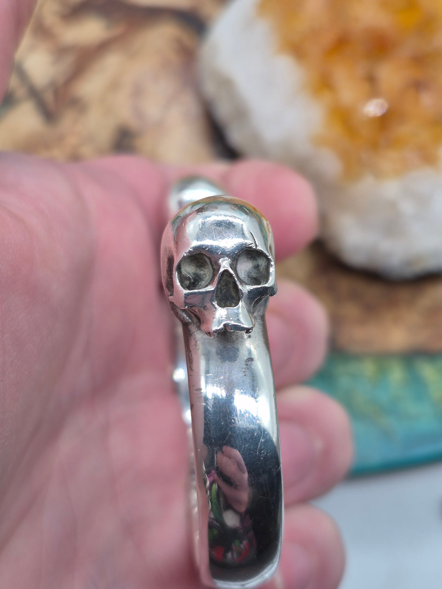 Heavy 925 Sterling Silver Mens Twin Skull Head Torque Bangle Flibustier Paris