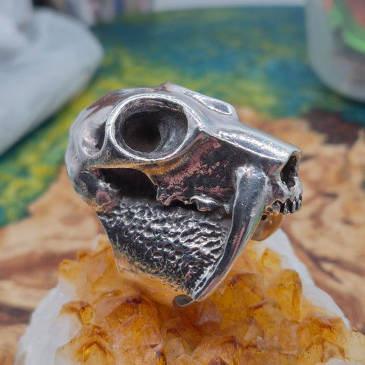 Mens Sabretooth Tiger Skull Ring By Wildcat. Heavy Sterling Silver 925. Sz Y.