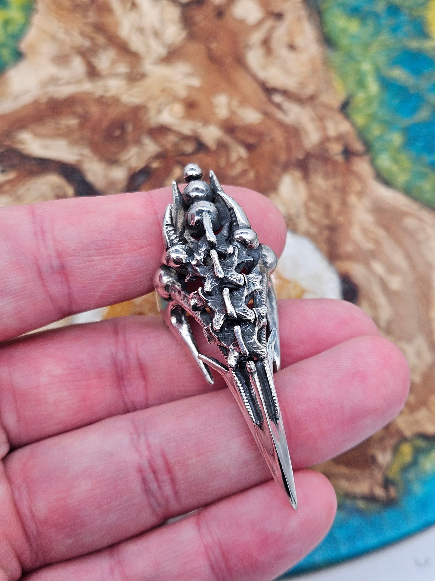 BIOMECHANICAL SILVER 925 CLAW RING. GOTHIC. UK Size T