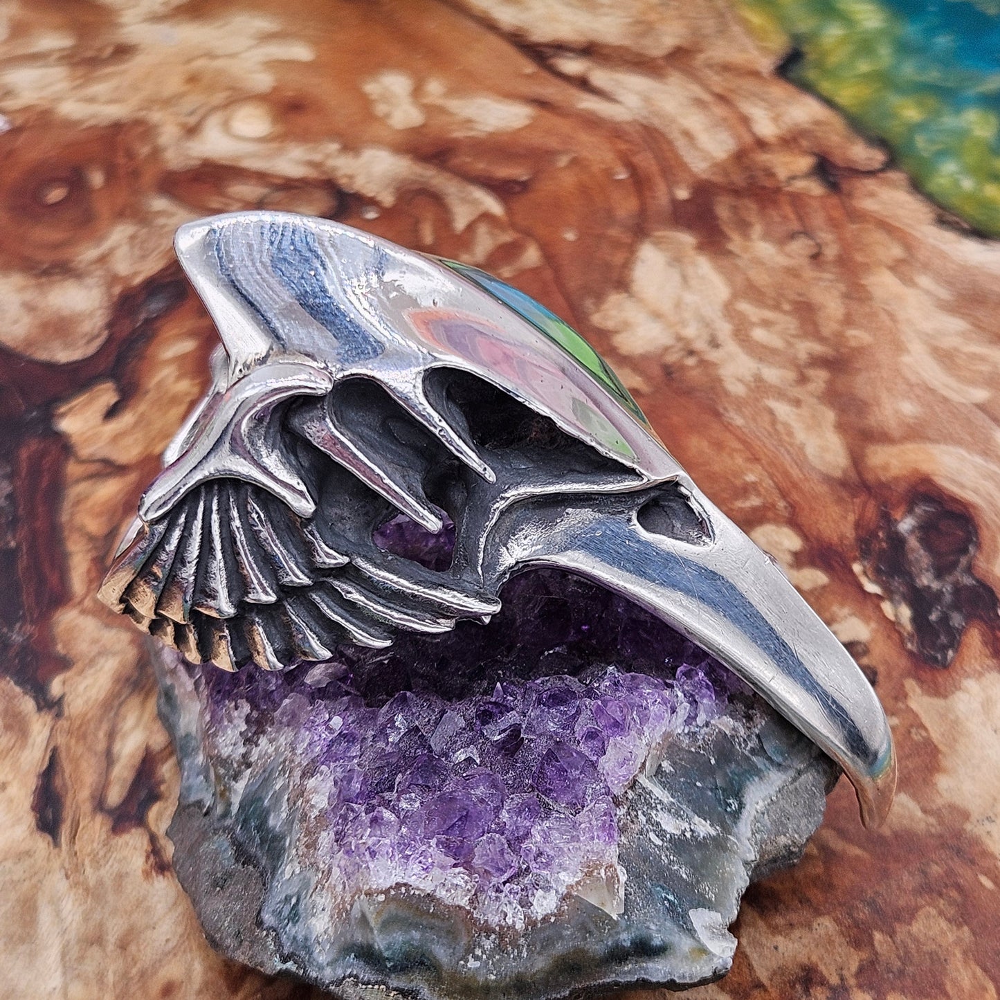 Silver 925 Winged Bird Skull Ring- William Llewellyn Griffiths. Size W