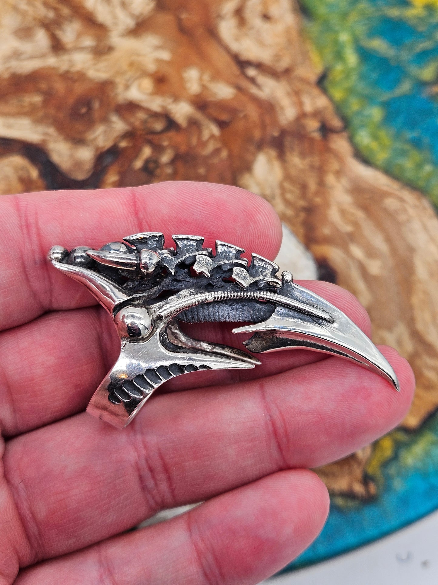 BIOMECHANICAL SILVER 925 CLAW RING. GOTHIC. UK Size T