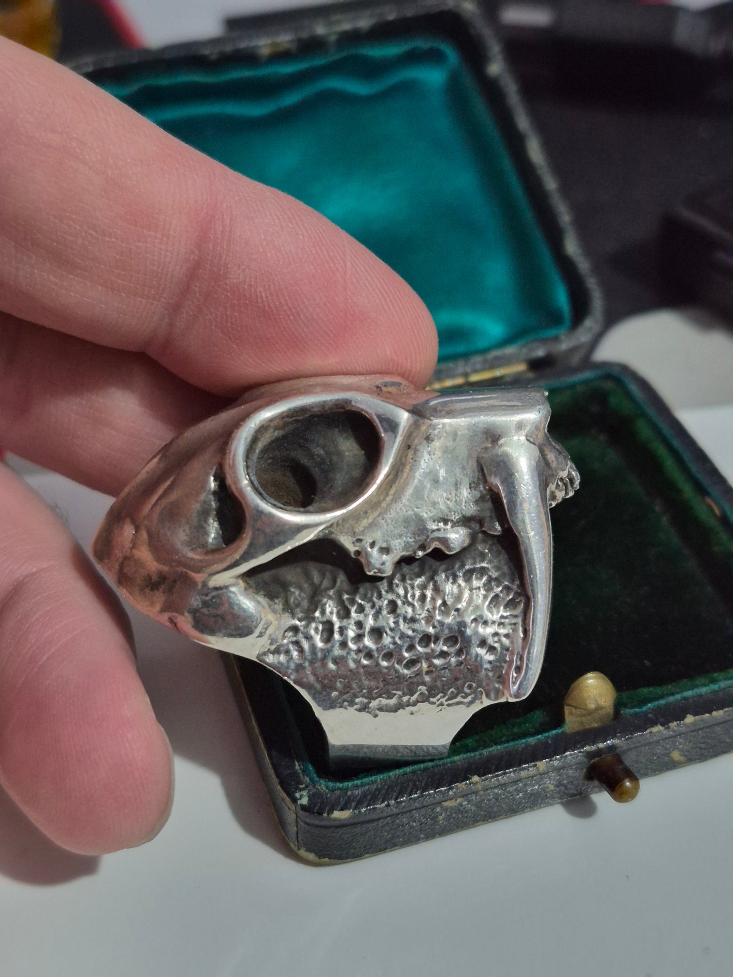 Mens Sabretooth Tiger Skull Ring By Wildcat. Heavy Sterling Silver 925. Sz Y 1/2.