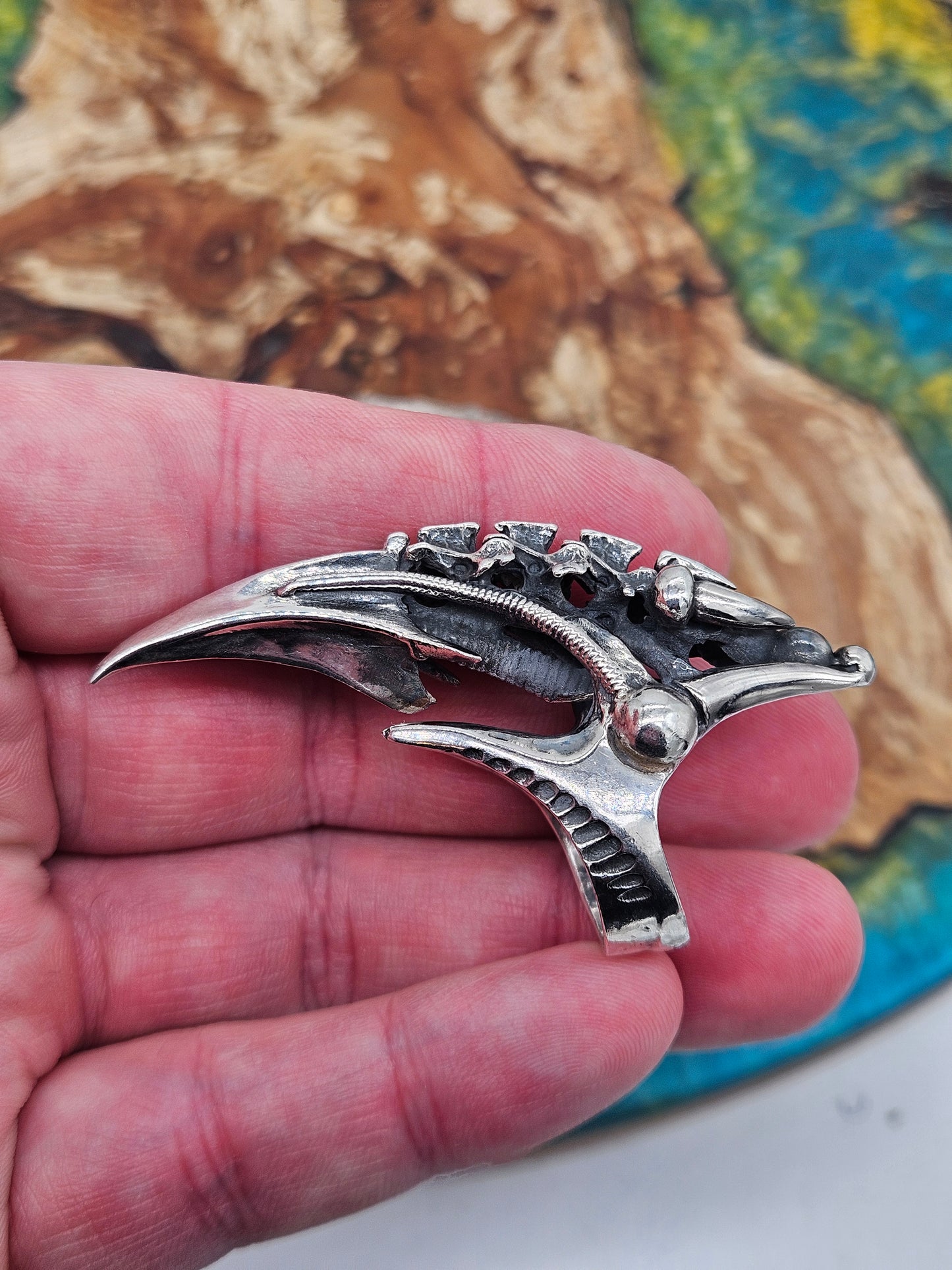 BIOMECHANICAL SILVER 925 CLAW RING. GOTHIC. UK Size T