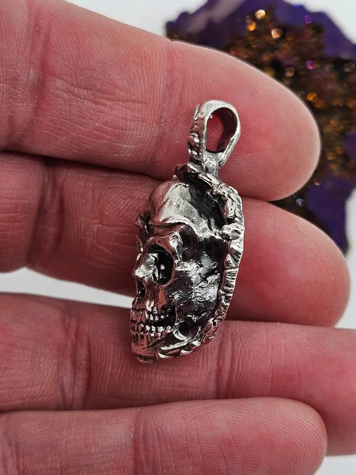 "Shot in the head" Sterling Silver 925 Skull Pendant. New.