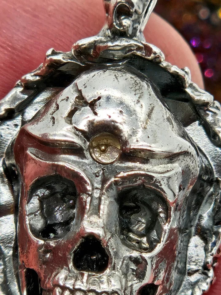 "Shot in the head" Sterling Silver 925 Skull Pendant. New.