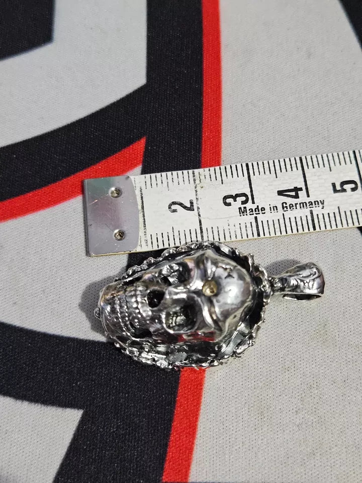 "Shot in the head" Sterling Silver 925 Skull Pendant. New.